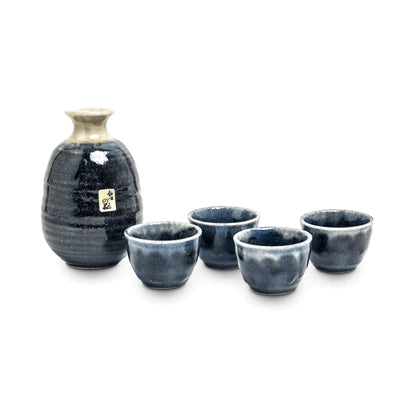 EDO Blue Glaze 5-Pieces Sake Set | Matthew's Foods Online 