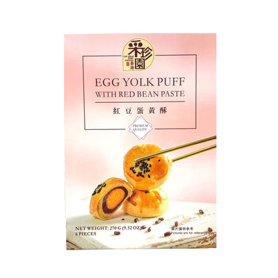 CAI ZHEN YUAN Egg Yolk Puff With Red Bean Paste 釆珍園-紅豆蛋黃酥 | Matthew's Foods